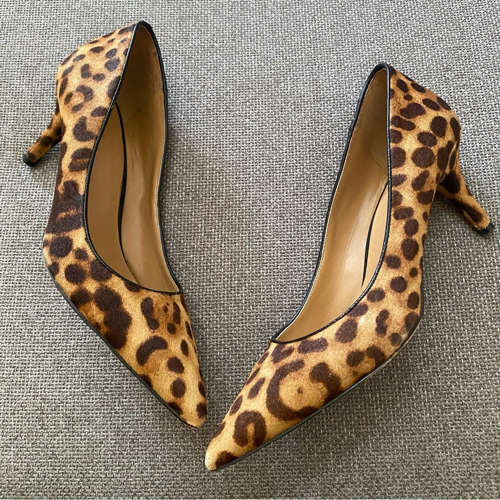Nine West Leopard Print Pointed Toe Kitten Heels - Brown/Tan